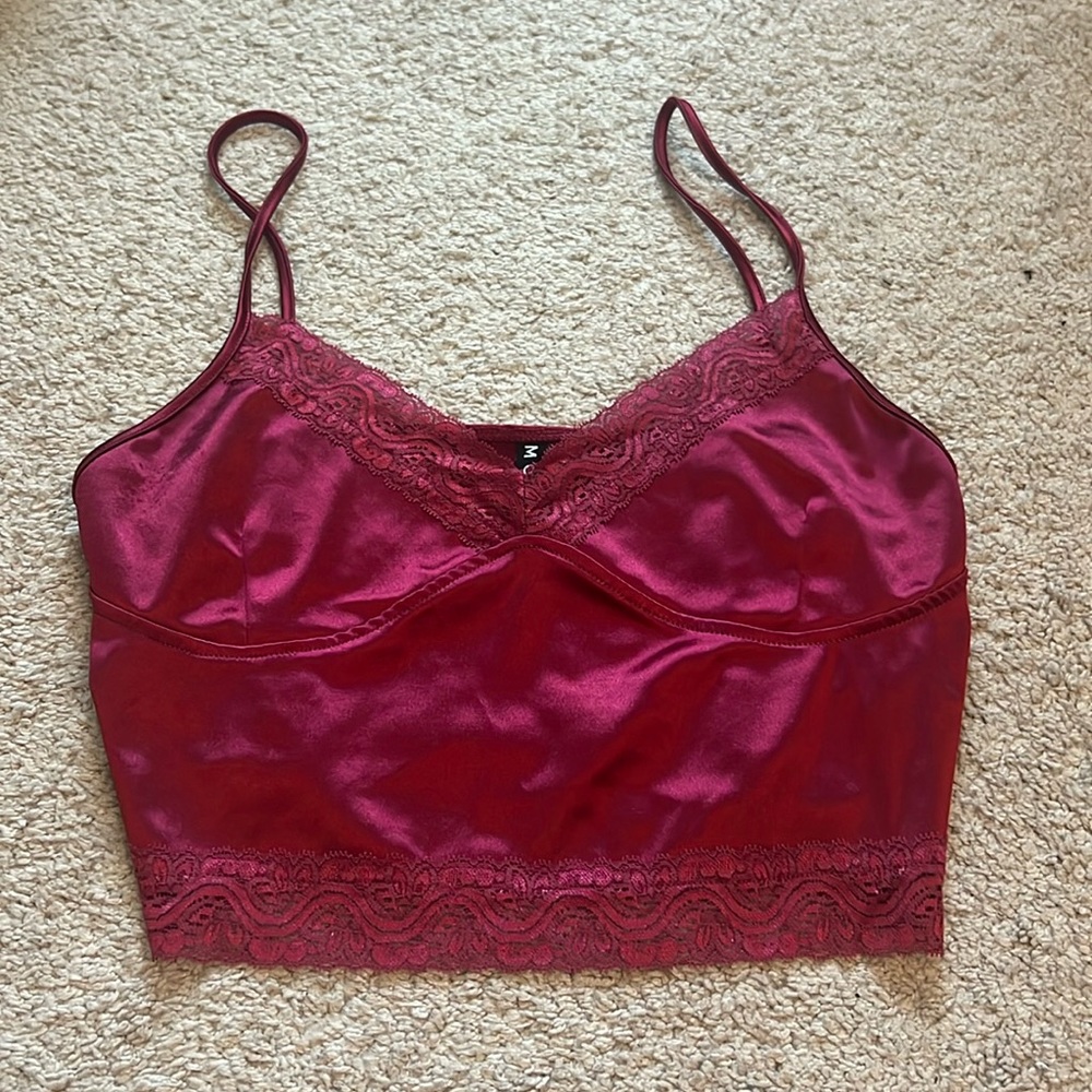 Motel Rocks Dyrana Lace Trim Crop Cami Top in Burgundy Size XL